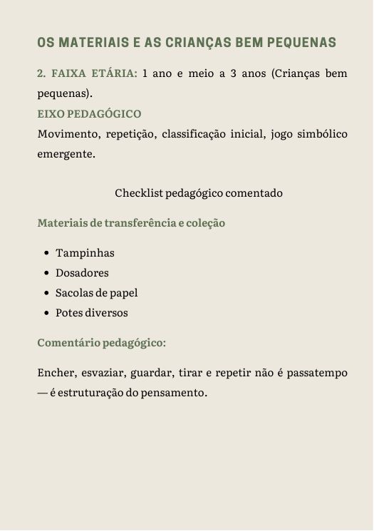 Página do e-book com checklist de materiais para crianças bem pequenas