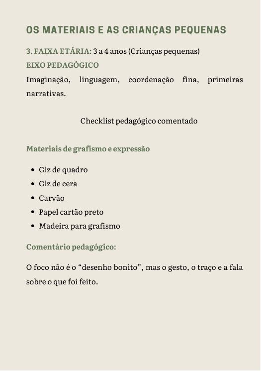Página do e-book com checklist de materiais para crianças pequenas
